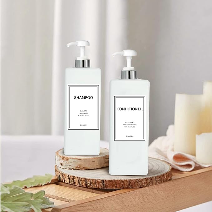Modern Silver Shampoo and Conditioner Dispenser Refillable Pump Bottle Set - Image 5