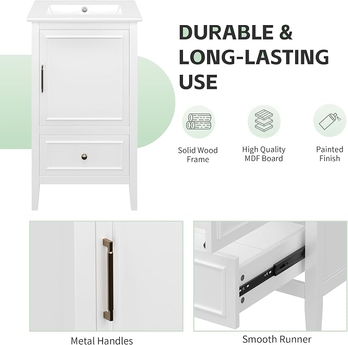 Bellemave 20 Inch Vanity with Sink, Free Standing Bathroom Vanity Cabinet with - Image 6