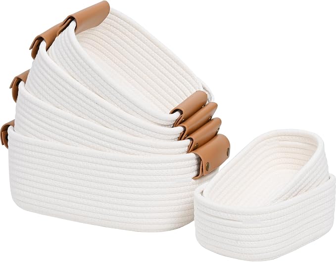 Storage Baskets for Organizing, Small Woven Basket Set of 6-4 Shelf Basket by Degeyoyo