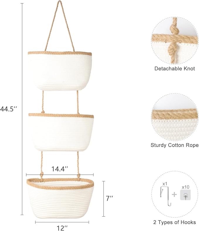 TeoKJ 3-Tier Wall hanging Storage Bags, Over the Door Organizer, Decorative - Image 2