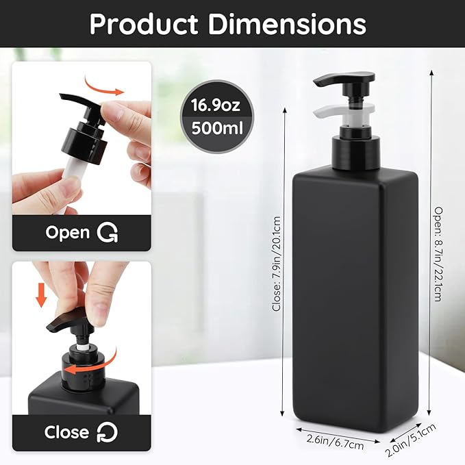 Segbeauty 8 Pack Bathroom Soap and Shampoo Dispenser, Matte Black Plastic - Image 4