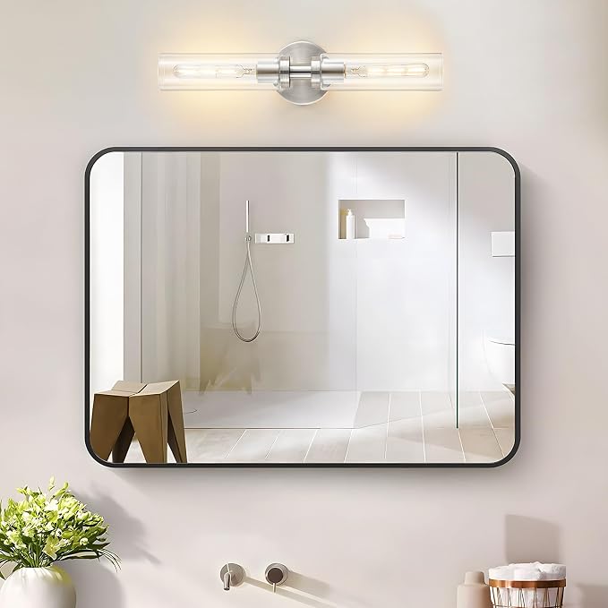 2-Light Brushed Nickel Bathroom Light Fixtures Over Mirror Modern Vanity Light - Image 6