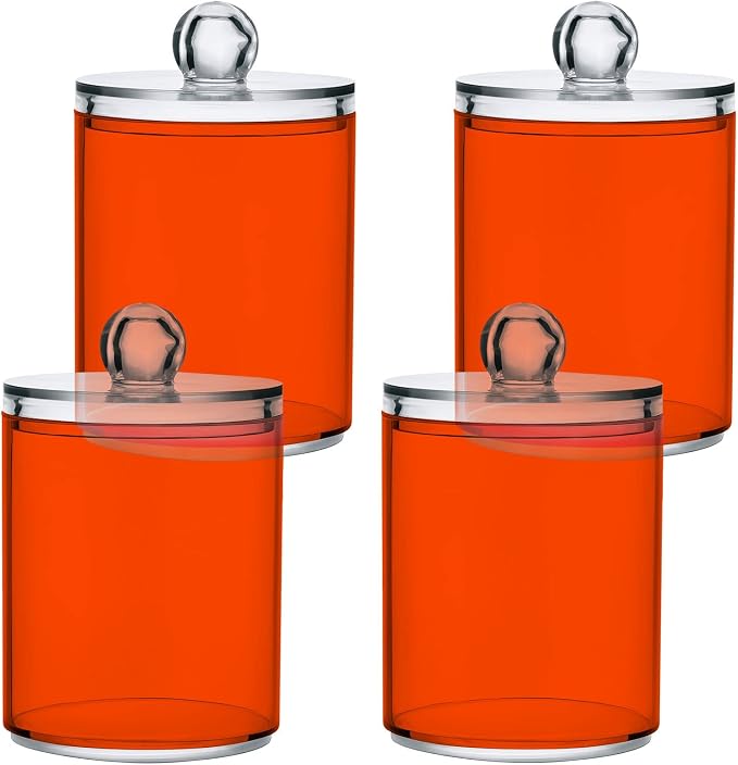Orange Red Qtip Holder Organizer Dispenser Cotton Swabs Cans Plastic Jars by SHJI
