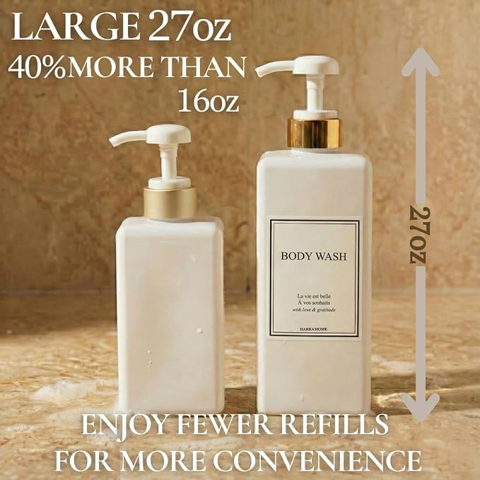 Modern Gold Design Shampoo and Conditioner Dispenser, Large 27oz Shower Soap - Image 4