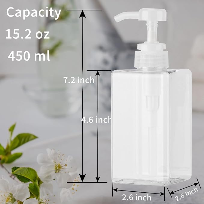 450ml Pump Bottle Dispenser Jansburg 2Pack Refillable Square Plastic Lotion - Image 3