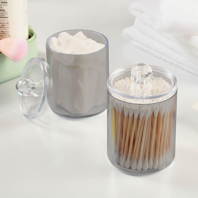 Grey Qtip Holder Organizer Dispenser Cotton Swabs Cans Plastic Jars - Image 5