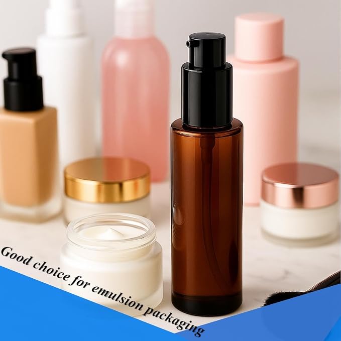 4Pcs 60ml Amber Lotion Pump Bottle Refillable Empty Glass Bottle Travel Size - Image 4