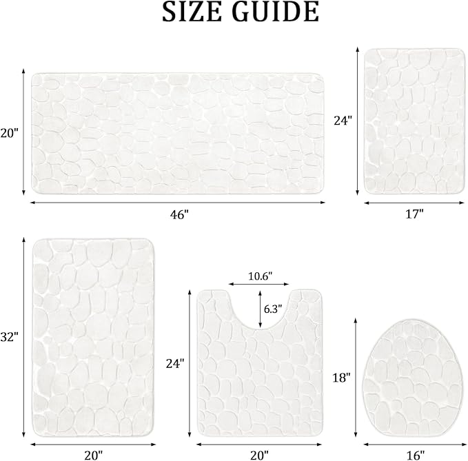 YIHOUSE Bathroom Rugs Mat Set 5 Piece White, Memory Foam Bath Mats Sets - Image 2