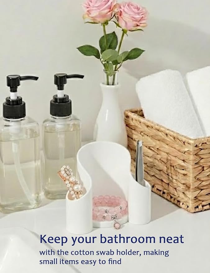 White 3-Compartment Vanity Organizer & Cotton Swab Holder - Image 4