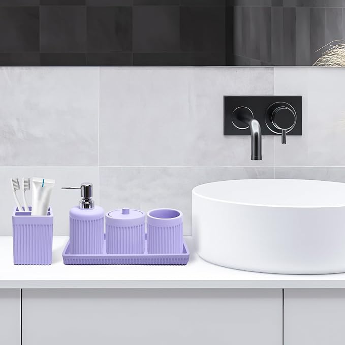 Resin Light Purple Bathroom Accessories Set 5 Pcs, Lotion Soap Dispenser - Image 7
