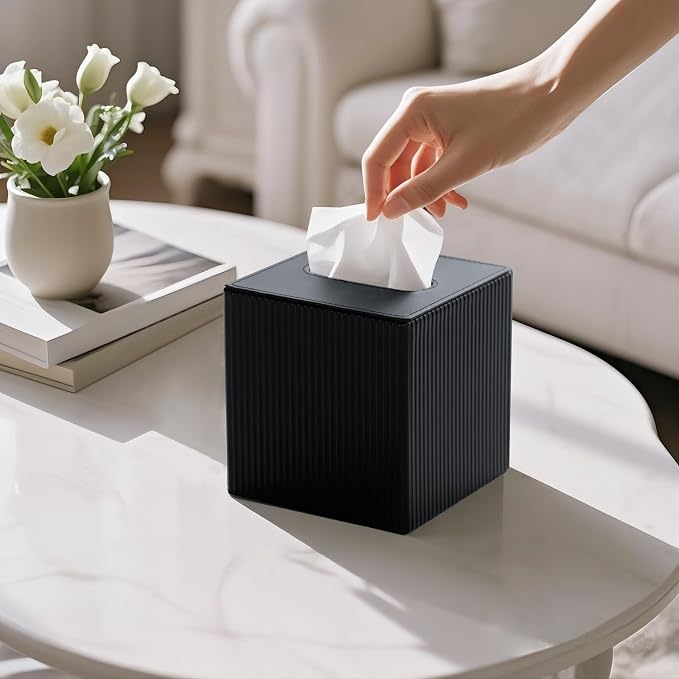 Mkono Tissue Box Cover PU Leather Square Tissue Box Holder - Image 3