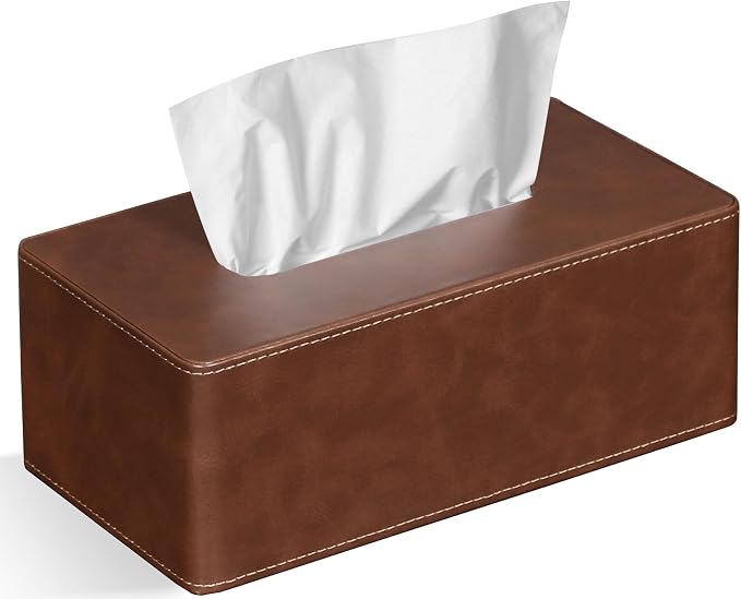 Tissue Box Cover Rectangular 9.8" x 5.3" x 4.3" Refined Modern PU Leather by GOLRANLYE