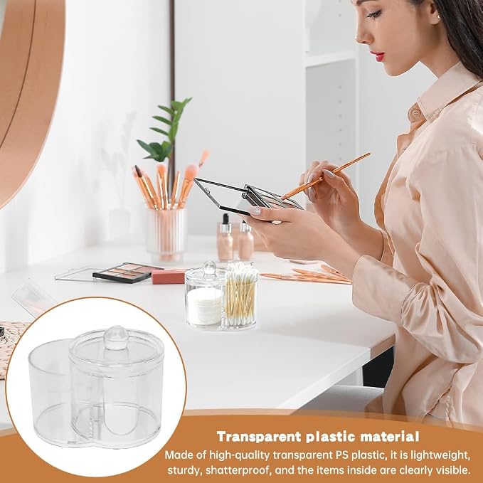 Q Tip Holder, 2-Grid Acrylic Cotton Swab & Cotton Pad Holder, - Image 4