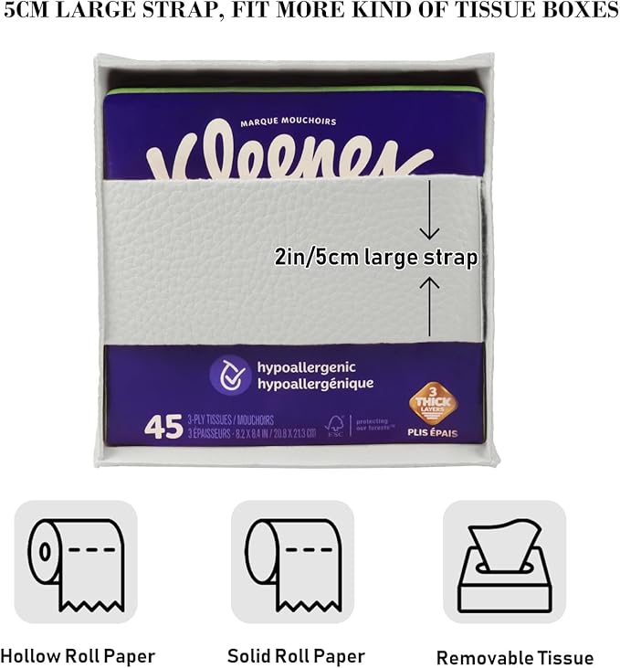 Tissue Box Cover Holder Square Tissue Cube Cover PU Leather Tissue Organizer - Image 3