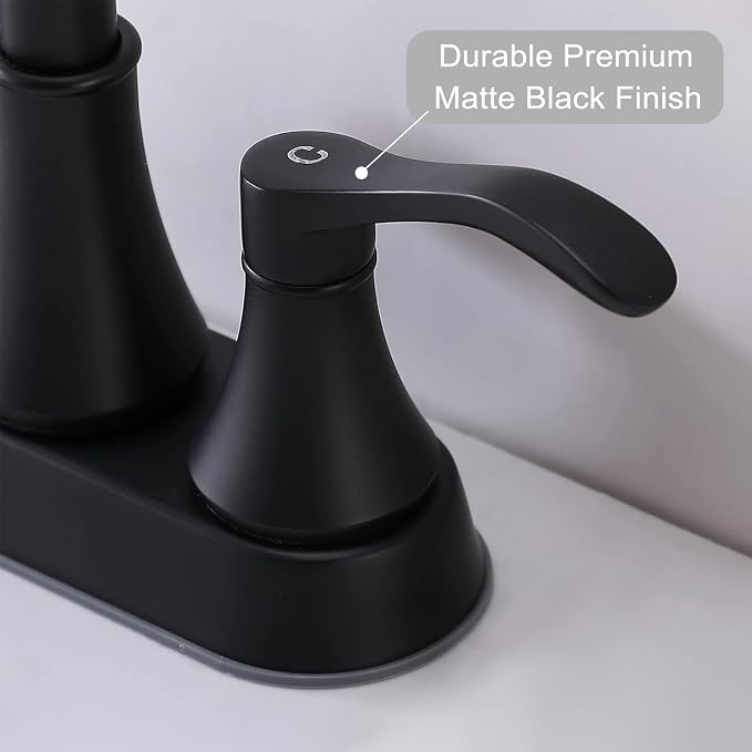 Matte Black Bathroom Sink Faucet, 2-Handle 4 Inch Centerset Lead-Free Modern - Image 5