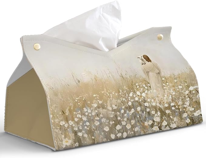 Jesus Leather Tissue Box Cover Rectangle, Christian Toilet Paper Box Holder by PaJiaNi