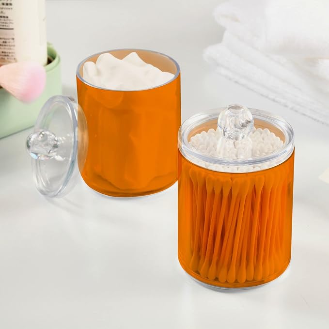 Orange Qtip Holder Organizer Dispenser Cotton Swabs Cans Plastic Jars - Image 5