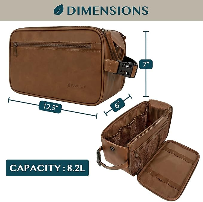PAVILIA Toiletry Bag for Men, Travel Essentials Shaving Dopp Kit, Mens Travel - Image 4