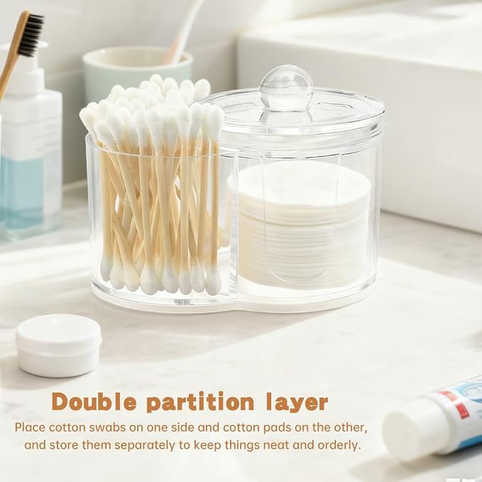 Q Tip Holder, 2-Grid Acrylic Cotton Swab & Cotton Pad Holder, - Image 2