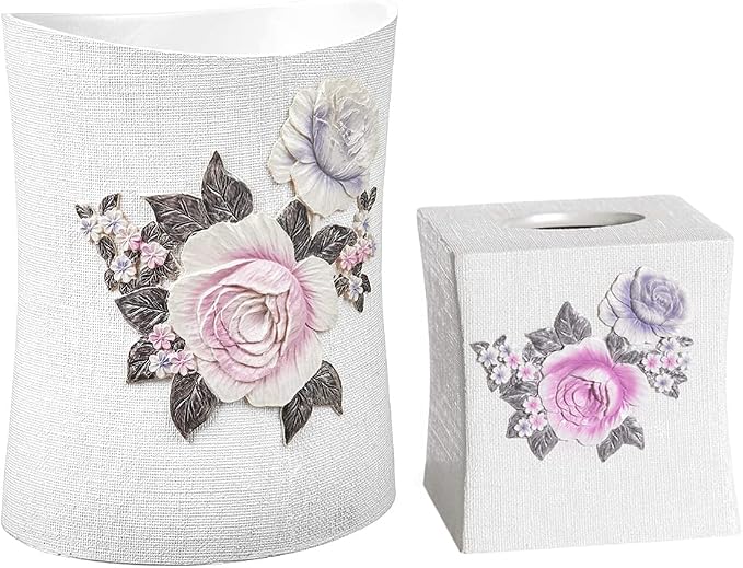 Zahari Home 2pc Michelle Bathroom Set Waste Basket & Tissue Cover Modern by ZahariHome