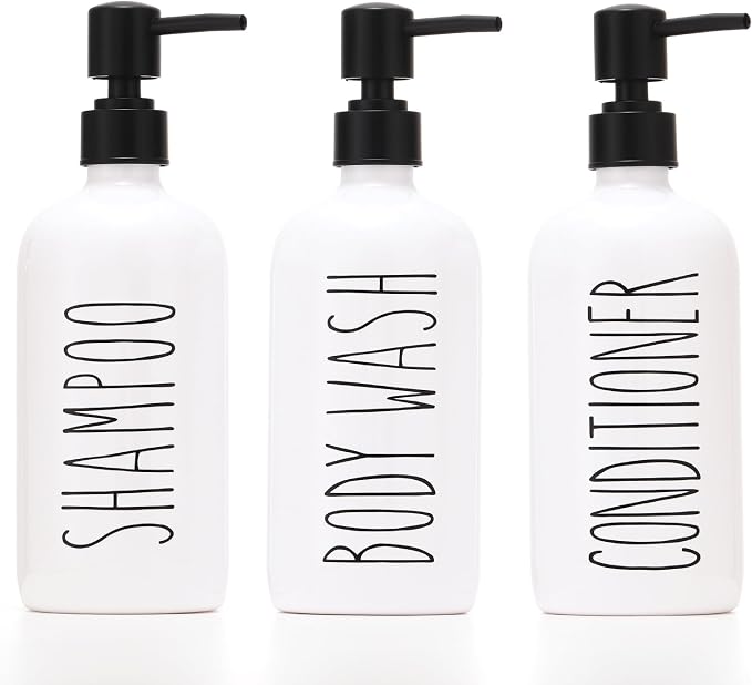HOMCDALY Shampoo and Conditioner Dispenser Set of 3, 21oz Shower Soap Bottles by HOME