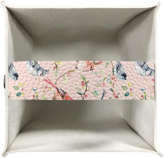 Bird Flowers Tissue Box Holder, PU Leather Square Napkin Cover - Image 3