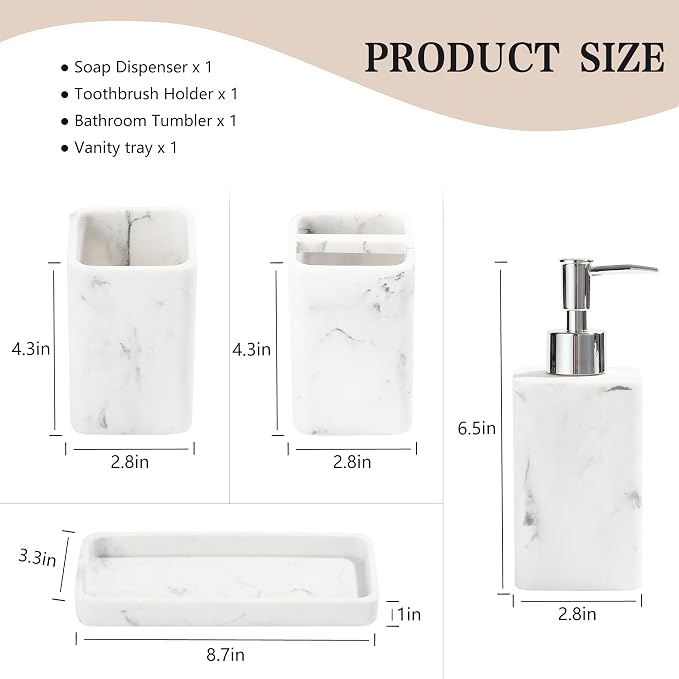 Bathroom Accessories Set, Soap Dispenser, Toothbrush Holder, Qtip Holder Set - Image 7