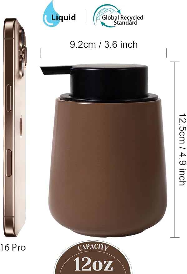 INGOFIN Ceramic Lotion Dispenser - 12 oz Hand Soap Dispenser Bathroom - Image 2
