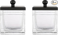 Glass Cotton Jar Holder 2 Pack– Matte Black Lid, Elegant Bathroom Storage by IndecorHome