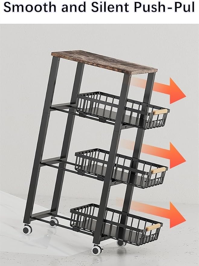 Metal Wire Baskets with Wheels, Stackable Storage Bins Kitchen Organizer Shelf - Image 6