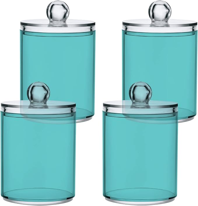 Pale Turquoise Qtip Holder Organizer Dispenser Cotton Swabs Cans Plastic Jars - Image 2