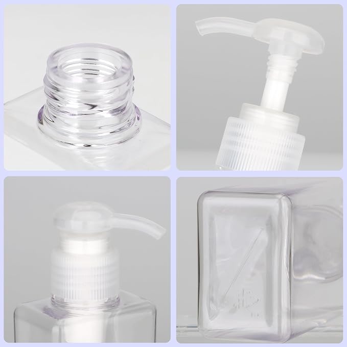 150ml Pump Bottle Dispenser Jansburg 2 Pack Refillable Flat Square Plastic - Image 2