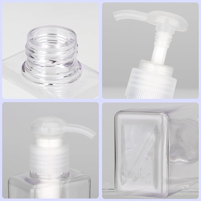 280ml Pump Bottle Dispenser Jansburg 2 Pack Refillable Flat Square Plastic - Image 3