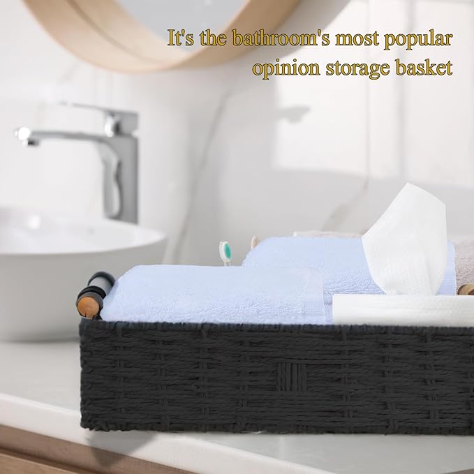 Round Paper Rope Storage Basket Wicker Baskets - Image 3