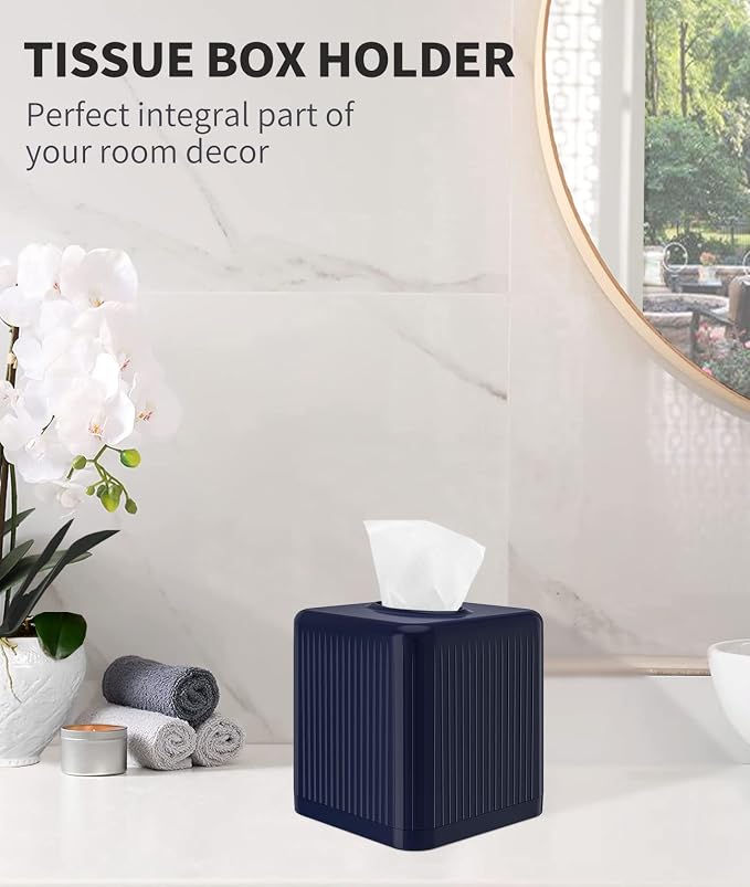Livelab Tissue Box Cover with Base, Square Plastic Tissue Box Holder Decorative - Image 5