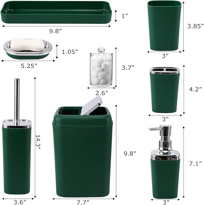 Dark Green Bathroom Accessories Set, Toothbrush Holder, Toothbrush Cup - Image 8