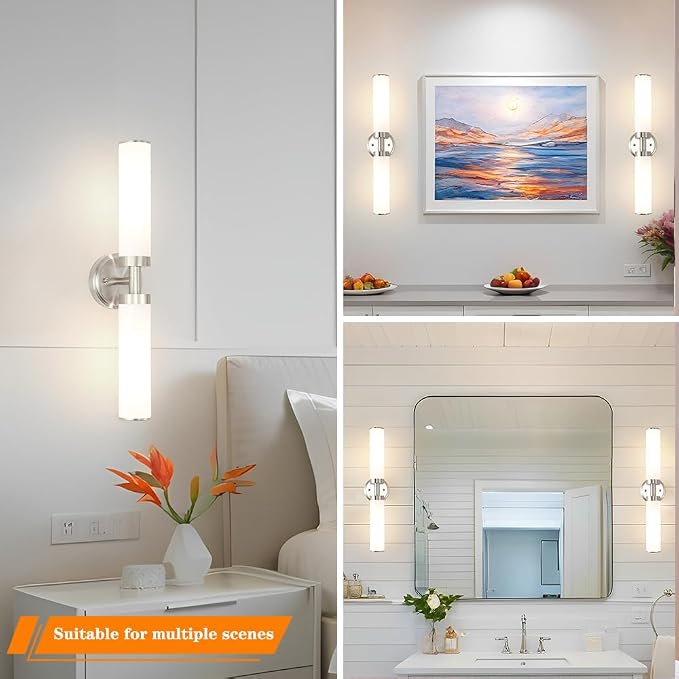Brushed Nickel Wall Sconces Set of 2, Modern Bathroom Vanity Lights - Image 4