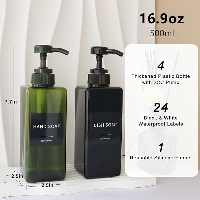 Soap Dispenser with Waterproof Labels, Thickened Plastic Hand Soap Dispenser - Image 2