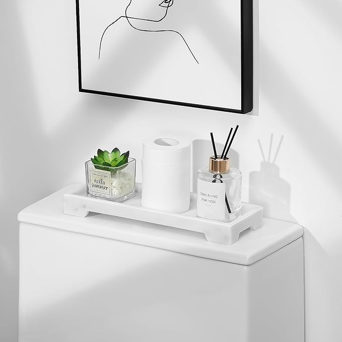 Luxspire Bathroom Vanity Tray, Resin Toilet Tank Tray, Kitchen Trays, Marble - Image 3