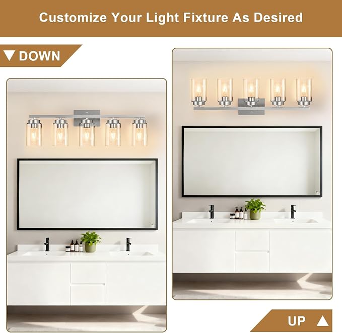 IZORRO Modern Bathroom Light Fixtures, 5 Light Brushed Nickel Vanity Lights - Image 5