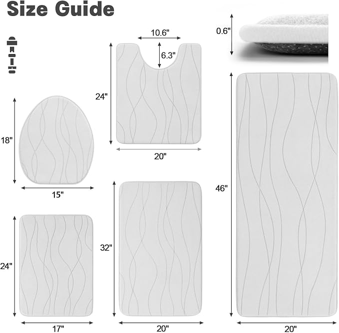YIHOUSE Memory Foam Bathroom Rug Sets 5 Piece, Ultra Absorbent Bath Mat - Image 2