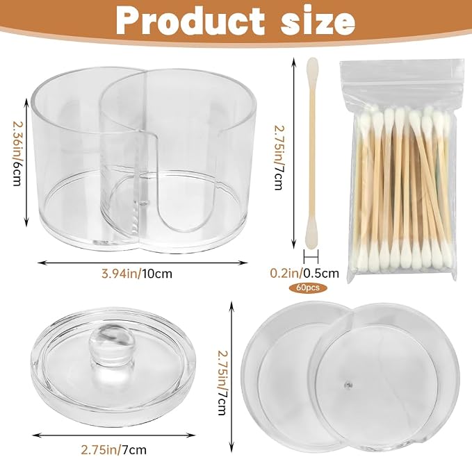 Q Tip Holder, 2-Grid Acrylic Cotton Swab & Cotton Pad Holder, - Image 7