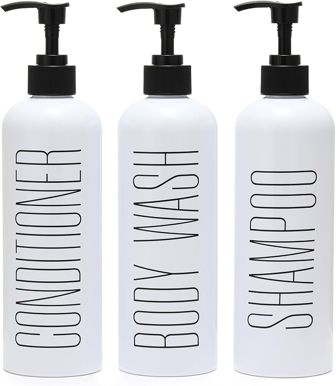HOMCDALY Shampoo and Conditioner Dispenser, 16oz 3-Pack Refillable Pump Bottles by HOME
