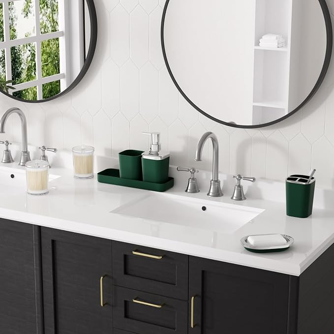 Dark Green Bathroom Accessories Set, Toothbrush Holder, Toothbrush Cup - Image 2