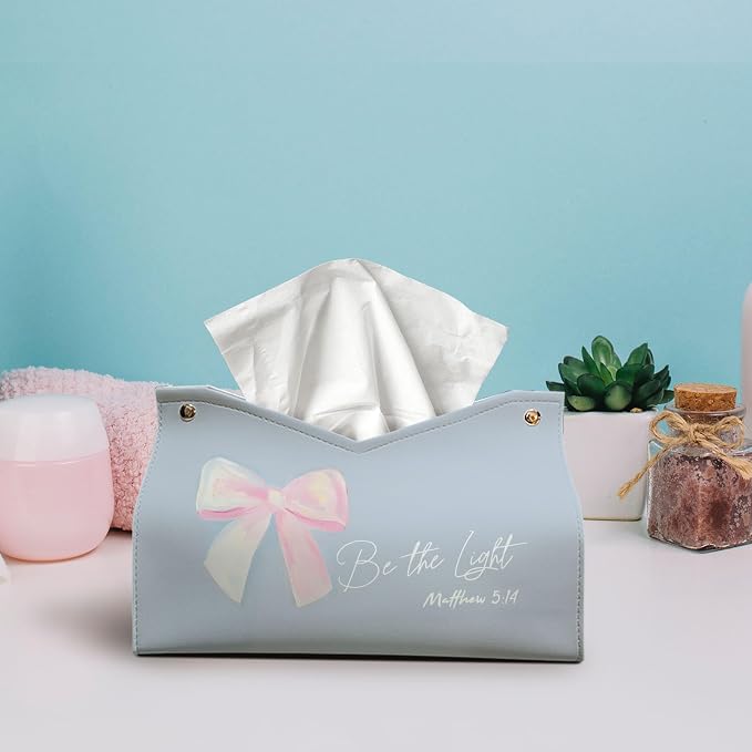 Blue Pink Bows Tissue Box Cover Rectangle, Christian Decorative Facial Tissues - Image 2