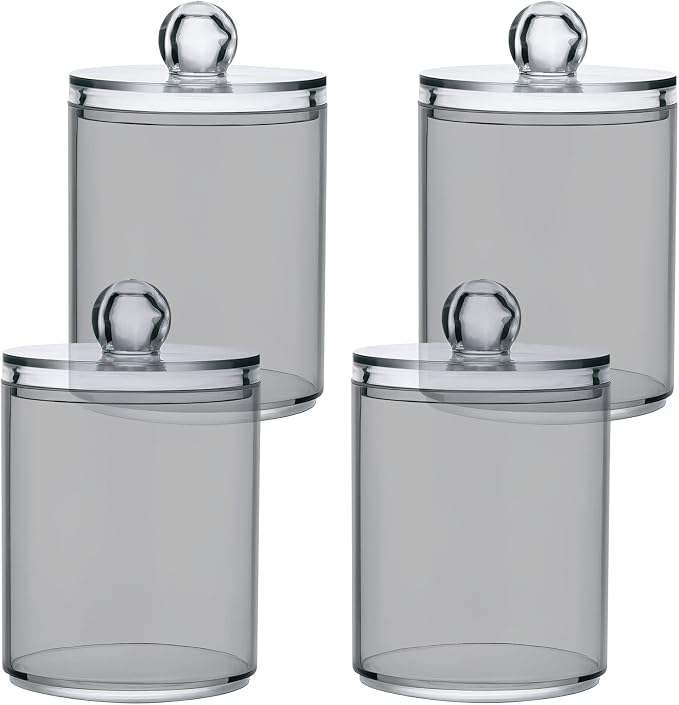 Grey Qtip Holder Organizer Dispenser Cotton Swabs Cans Plastic Jars by SHJI