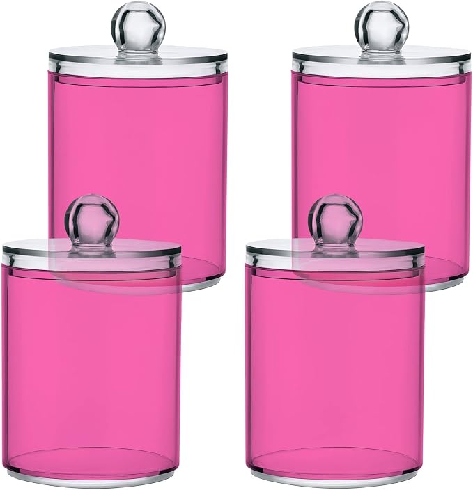 Hot Pink Qtip Holder Organizer Dispenser Cotton Swabs Cans Plastic Jars - Image 2