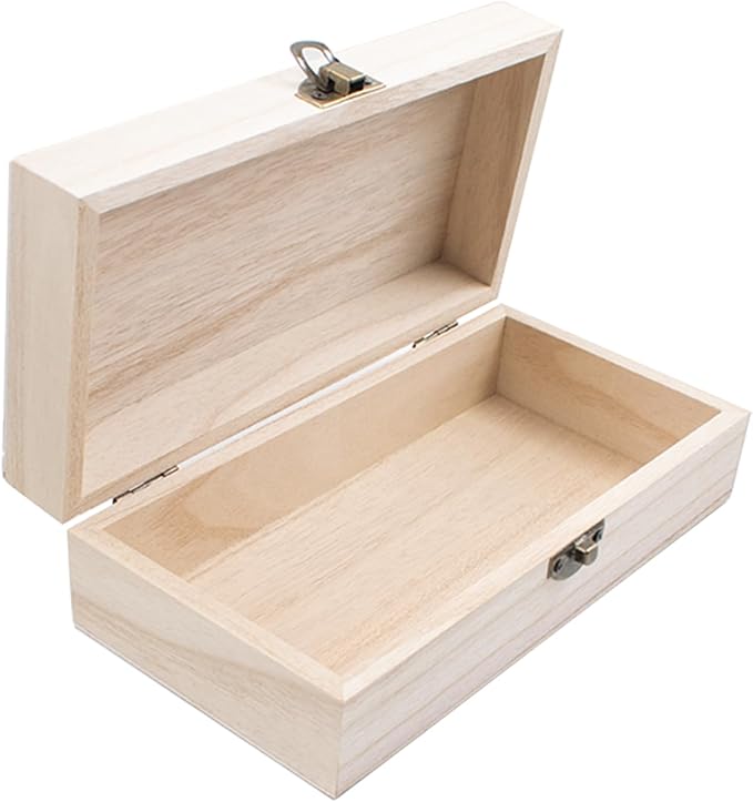 Wood Storage Box with Lid Solid Container Keepsake Decorative Table Large by HingoFuni