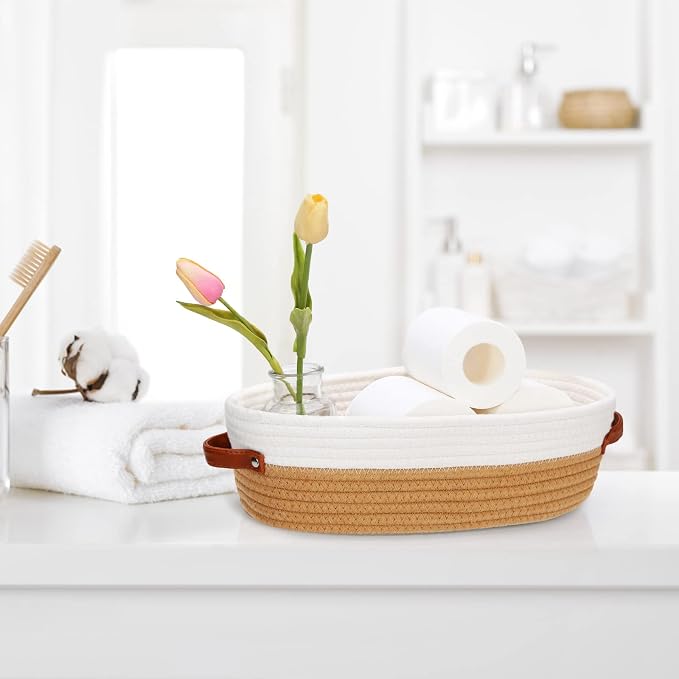 Bathroom Countertop Organizer Basket, Cotton Rope Woven Storage Basket Toilet - Image 2