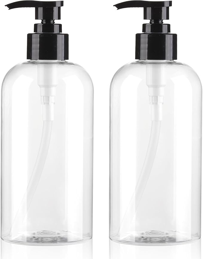 Empty Pump Bottles Dispenser 12.85oz/380ml, Refillable Clear BPA-Free Plastic by Boenoea